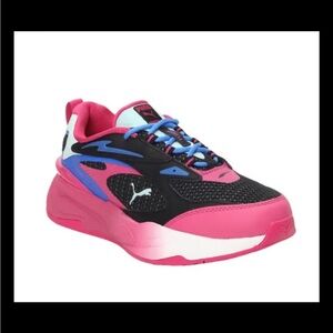 Puma Women's Black and Pink Sneakers with Blue Accents